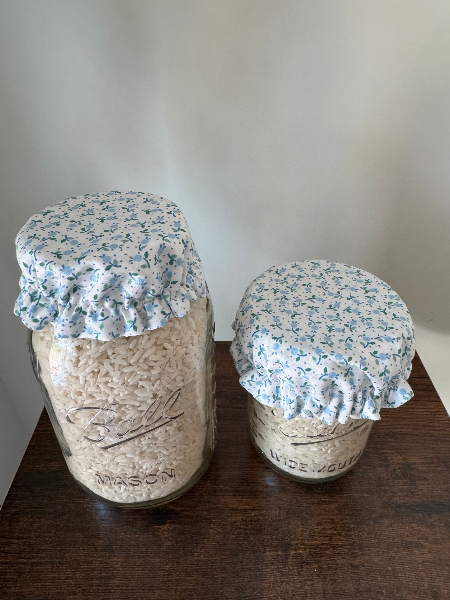 Handmade Cotton Mason Jar Covers – Tiny Blue Floral