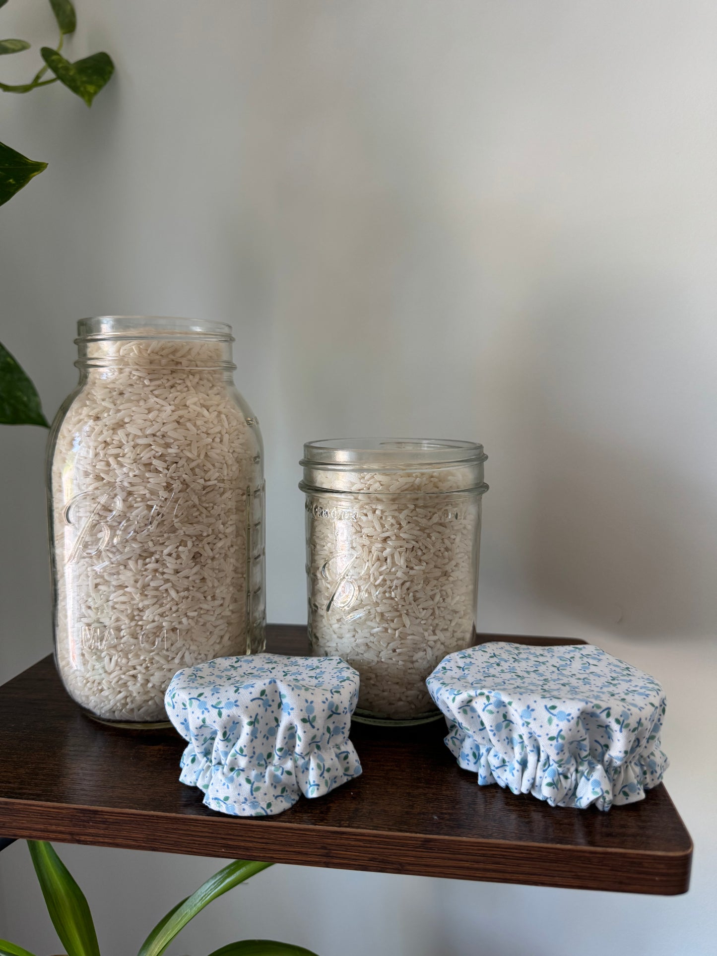 Handmade Cotton Mason Jar Covers – Tiny Blue Floral