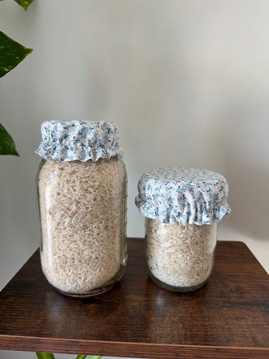 Handmade Cotton Mason Jar Covers – Tiny Blue Floral
